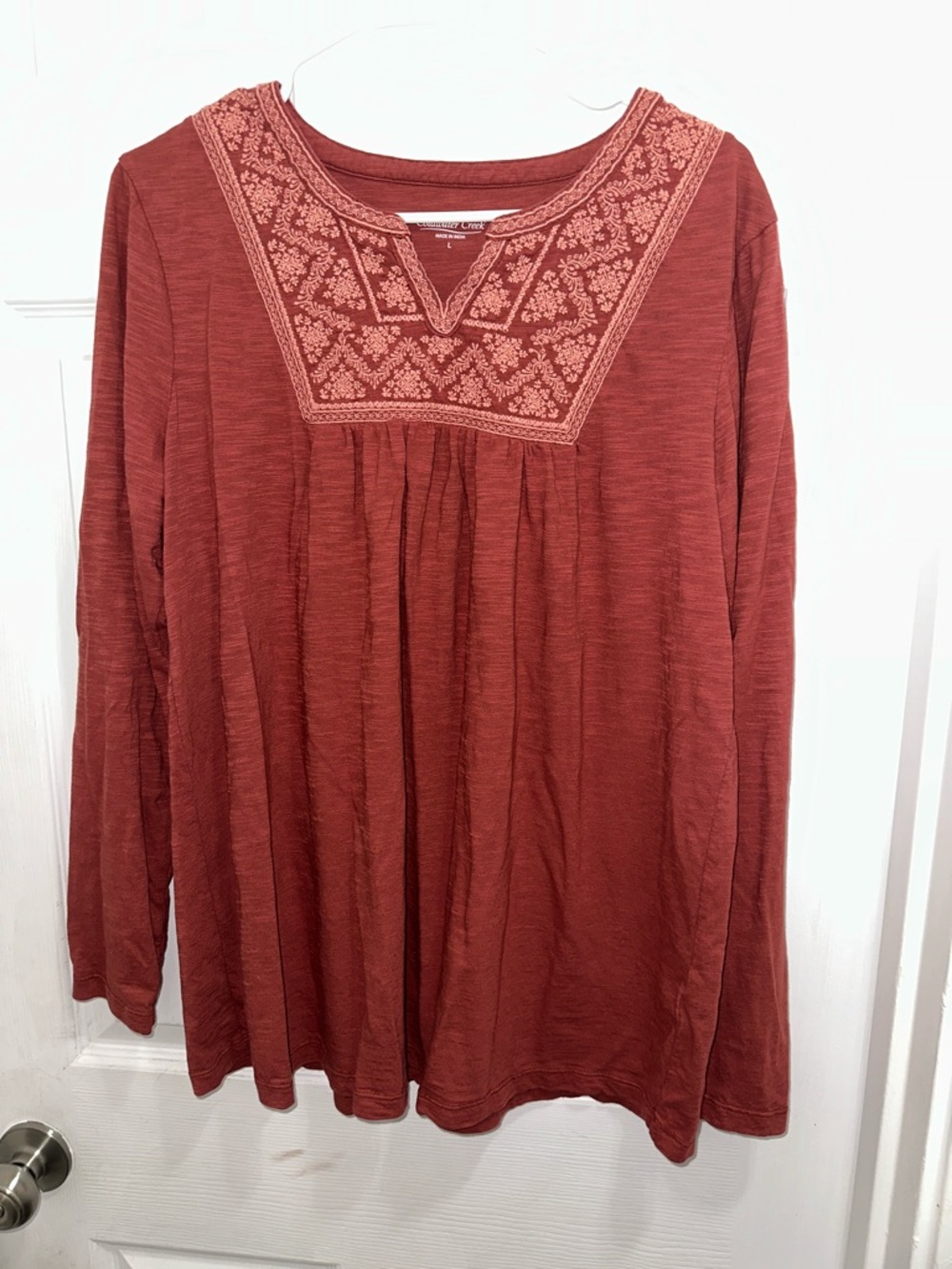 Cold Water Creek Rust Embroidered Peasant Top
